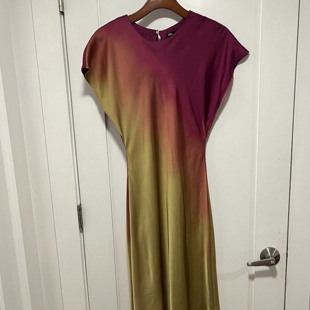 NWT Zara Tie Dye Gradient Satin Midi Dress